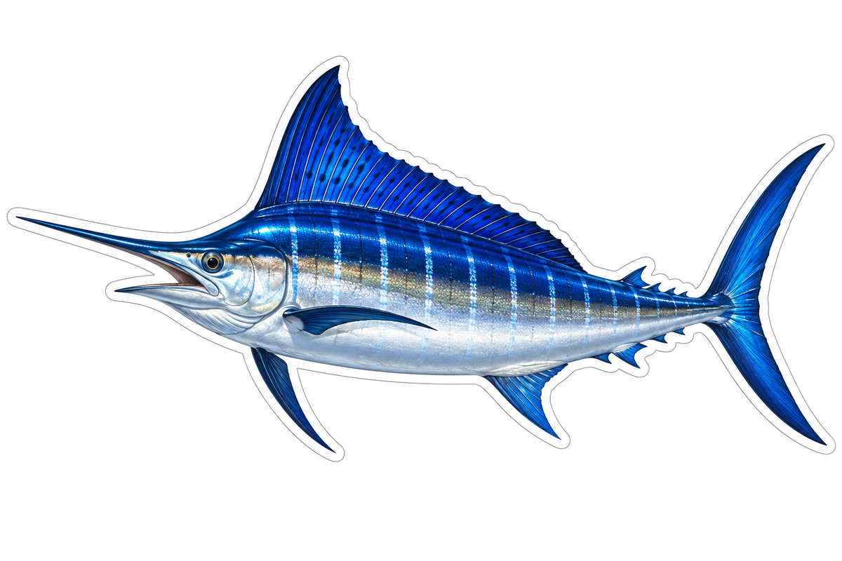 Blue Marlin Isometric Boat Sticker Sticker Decal