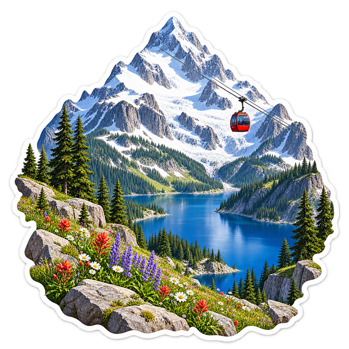 Snowcapped Massif Red Cable Car Sticker Decal