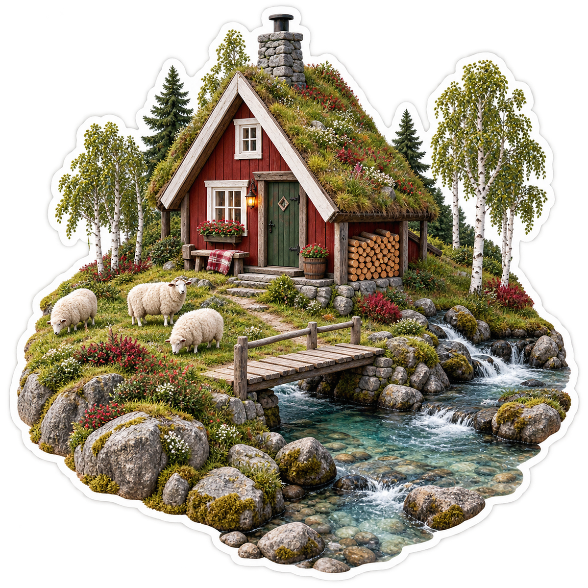 Turf Roof Shepherd Cabin Crystal Stream Sticker Decal