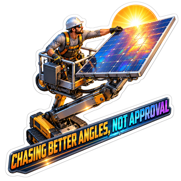 Man Tilting Solar Panel from Raised Platform Vinyl Decal Stickers