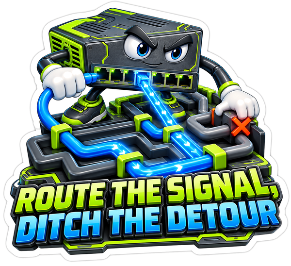 Green Network Switch Mascot Routing Blue Cables Vinyl Decal Stickers