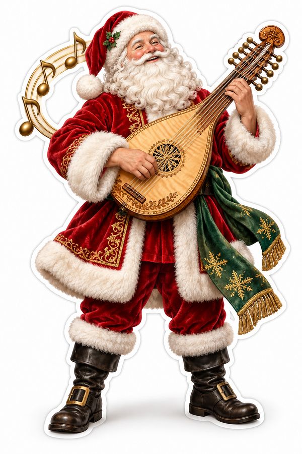 Santa Round Lute Golden Musical Notes Vinyl Decal Stickers