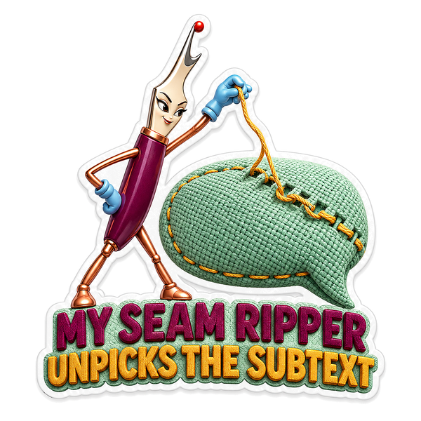 Seam Ripper Green Stitched Bubble Cartoon Vinyl Decal Stickers