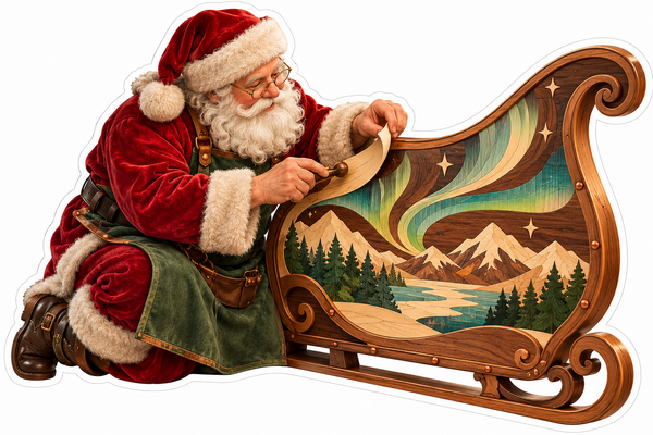 Santa Inlaying Mountains on a Sleigh Panel Vinyl Decal Stickers