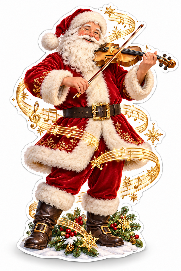 Santa Fiddle Golden Musical Swirls Vinyl Decal Stickers