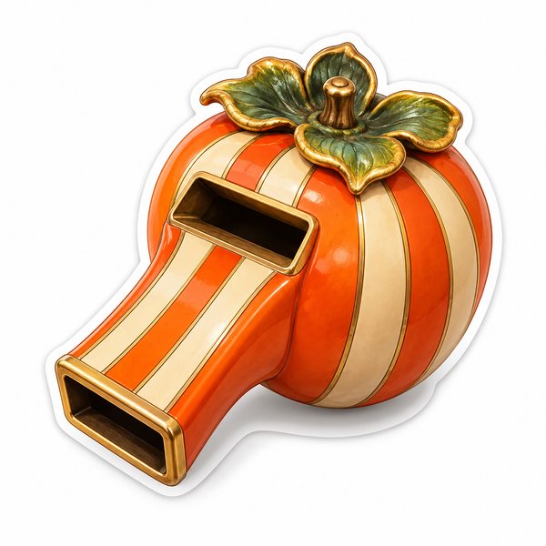 Orange Striped Pumpkin Shaped Golden Whistle Vinyl Decal Stickers