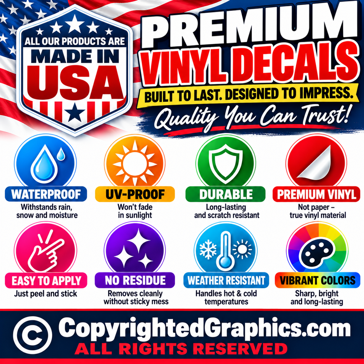 Vinyl sticker features and care