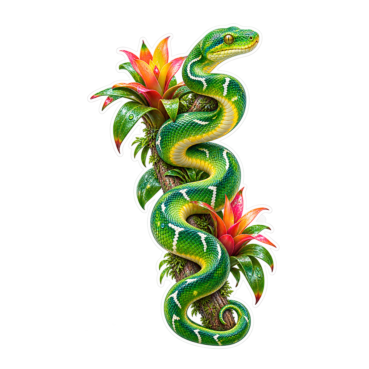 Emerald Python Bromeliad Coil Sticker Decal