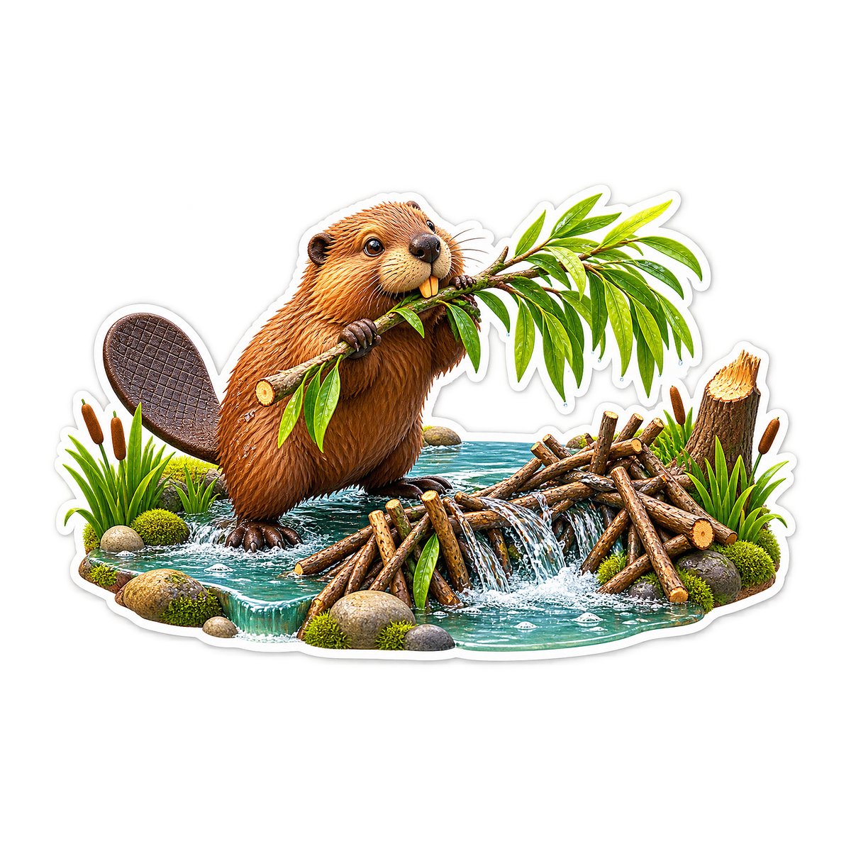 Beaver Willow Dam Sticker Decal