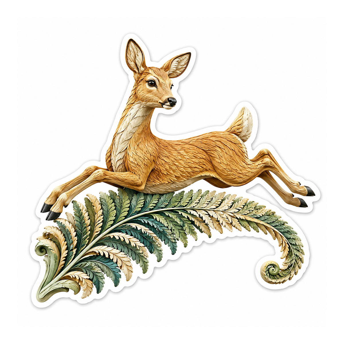 Roe Deer Fern Leap Sticker Decal