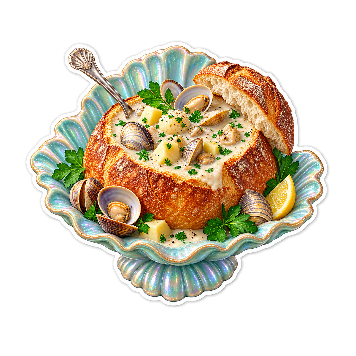 Clam Chowder Shell Pedestal Sticker Decal