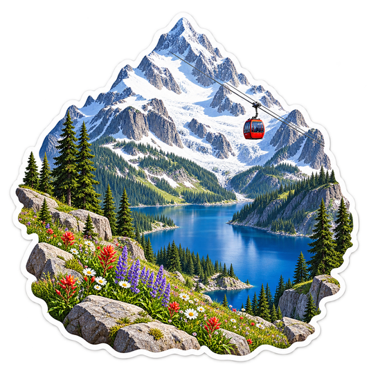 Snowcapped Massif Red Cable Car Sticker Decal
