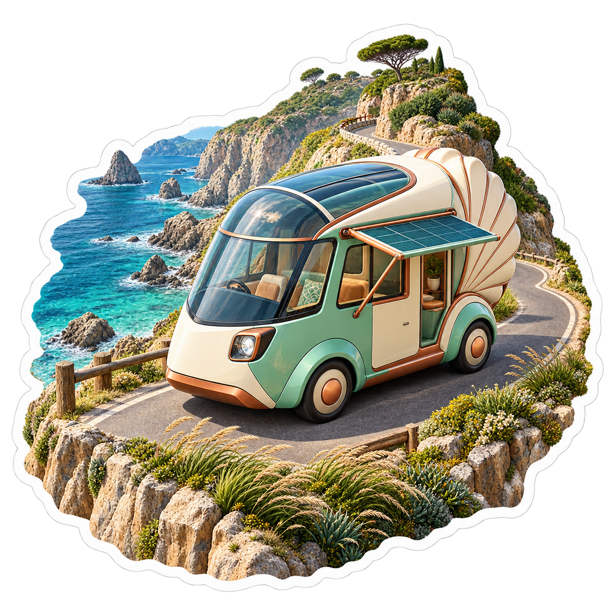 Coastal Camper Pod Turquoise Cliff Sticker Decal