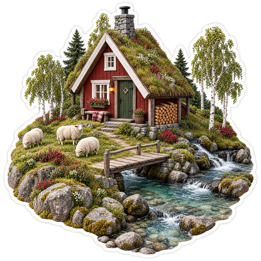 Turf Roof Shepherd Cabin Crystal Stream Sticker Decal