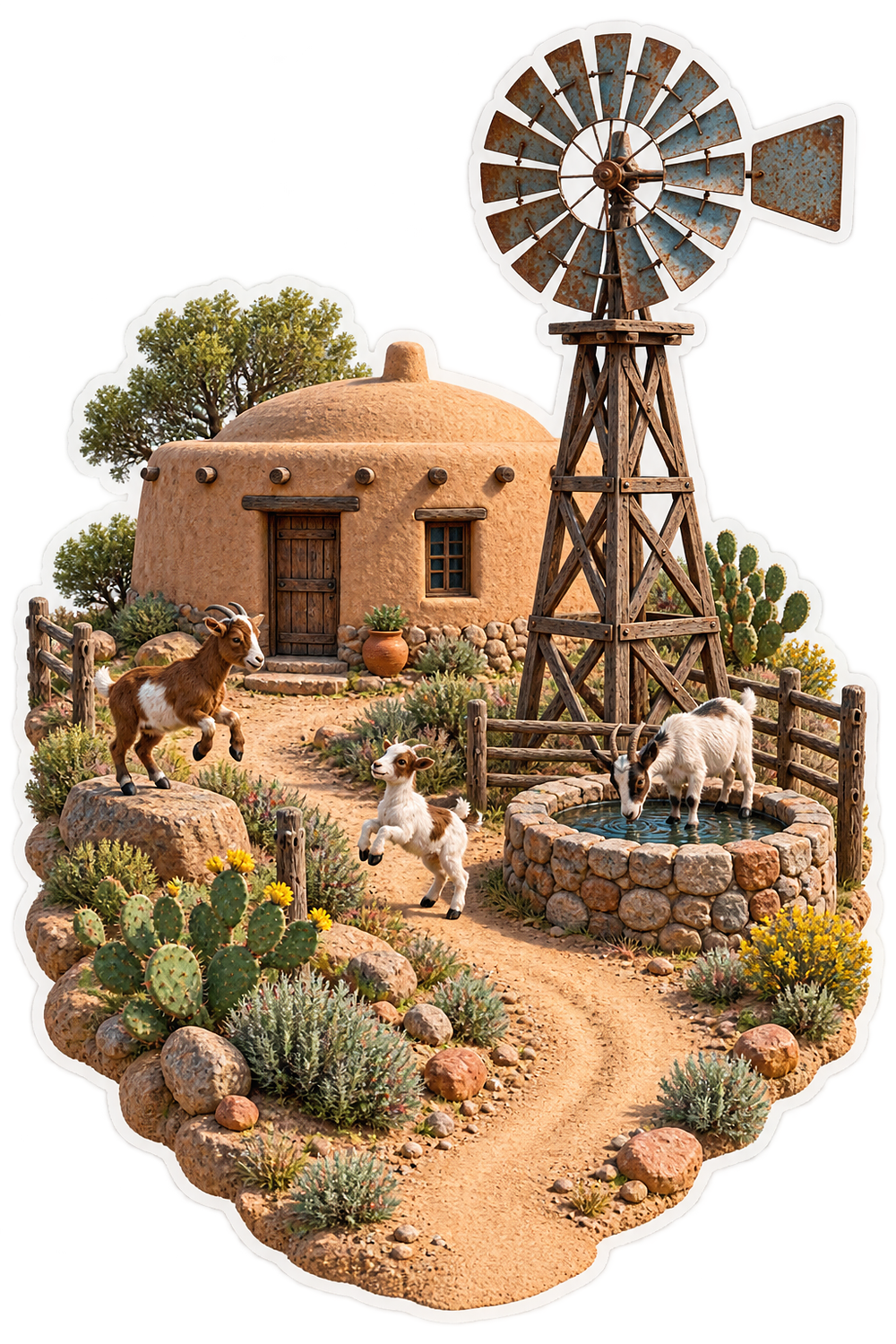 Adobe Goat Ranch Cobalt Windpump Sticker Decal