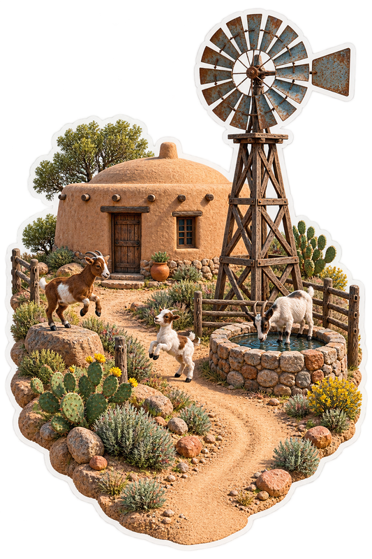 Adobe Goat Ranch Cobalt Windpump Sticker Decal