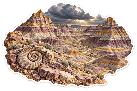 Painted Badlands Fossil Storm Fan Sticker Decal