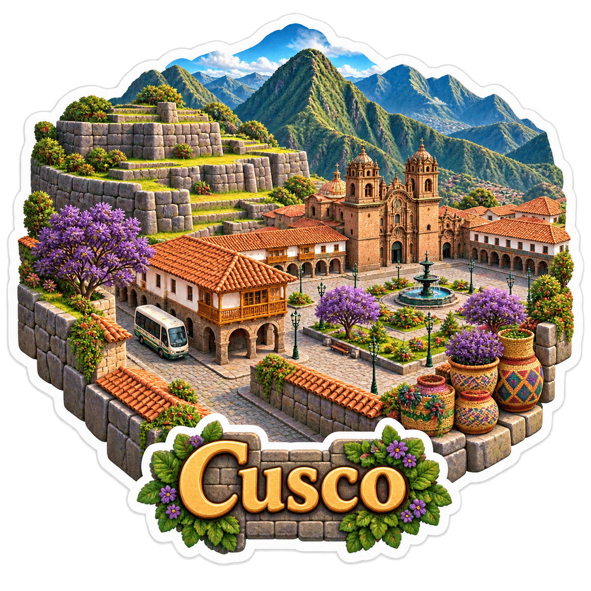 Cusco Andean Stone Plaza Mountains Sticker Decal