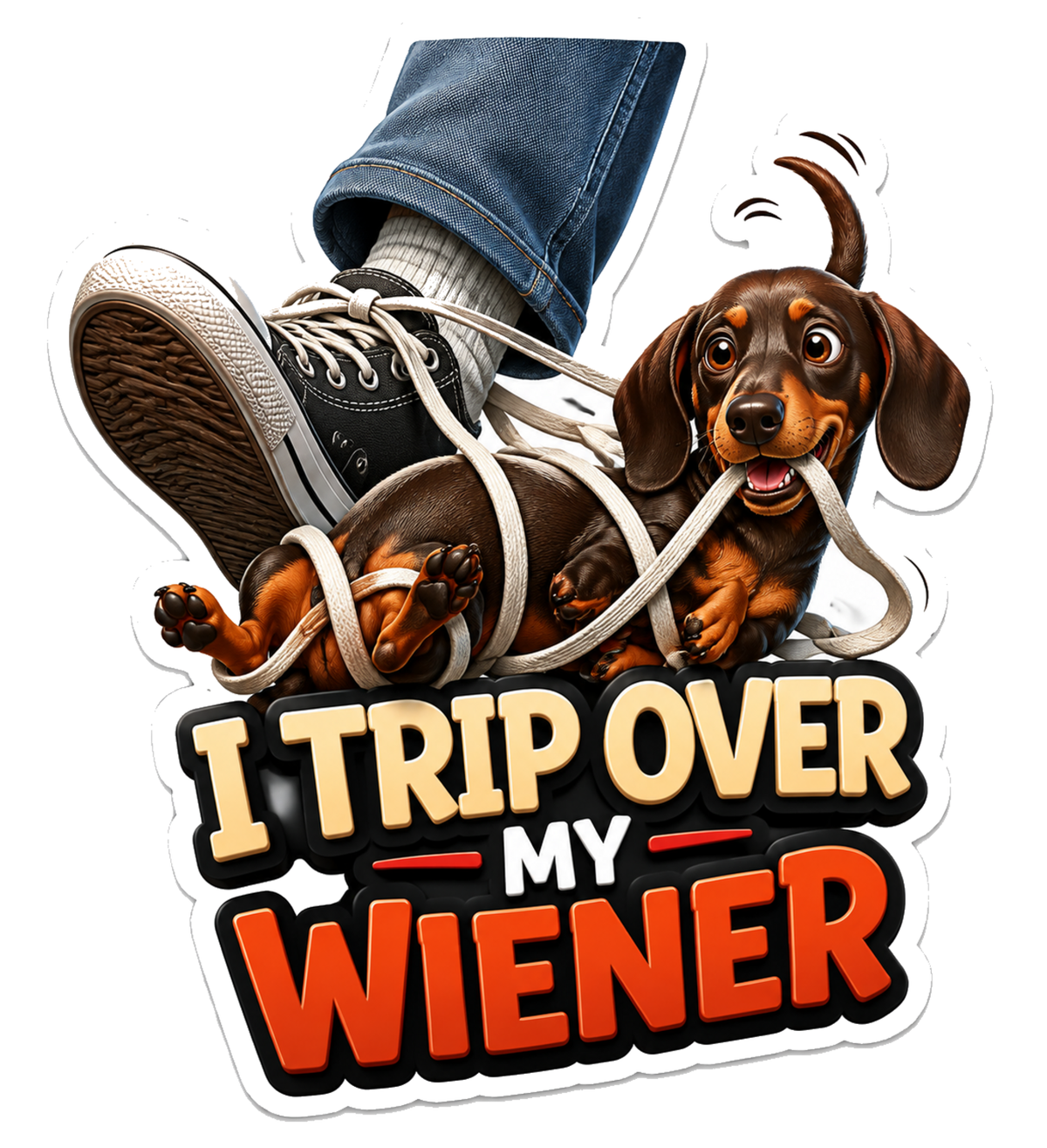 I Trip Over My Wiener Isometric Sticker Decal