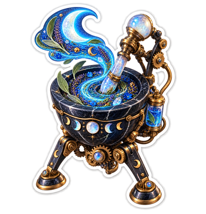 Moonphase Mortar Pestle Automaton Sticker Decal