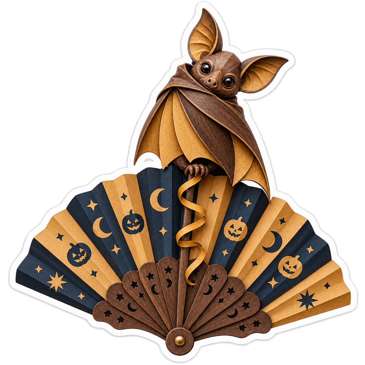 Walnut Bat Moon Pumpkin Fortune Fan Sticker Decal