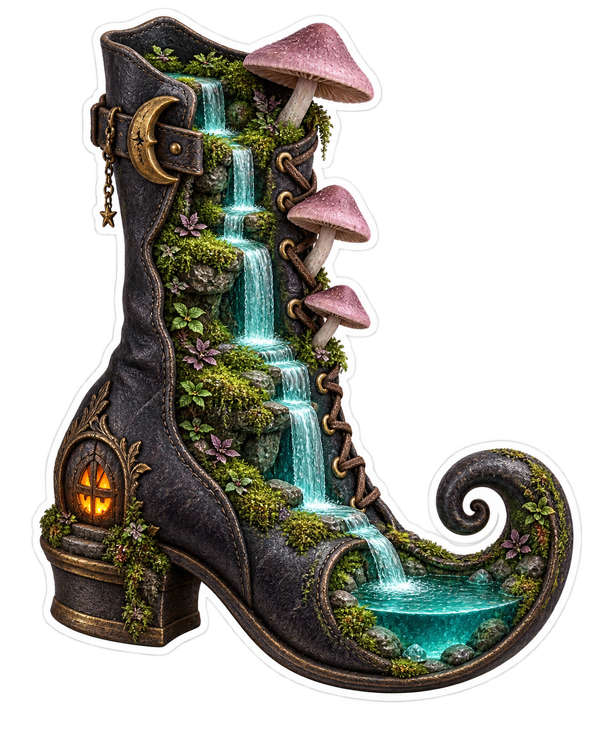 Charcoal Witch Boot Mushroom Waterfall Sticker Decal