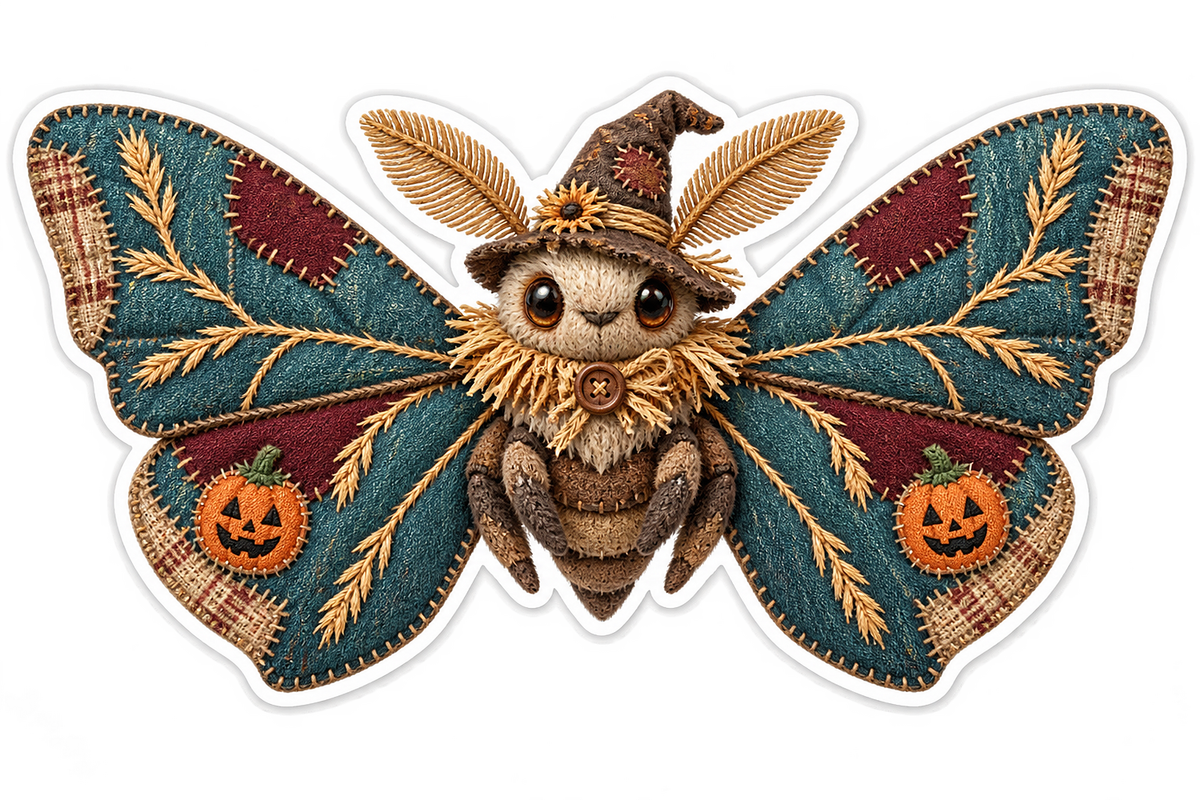 Patchwork Scarecrow Moth Sticker Decal