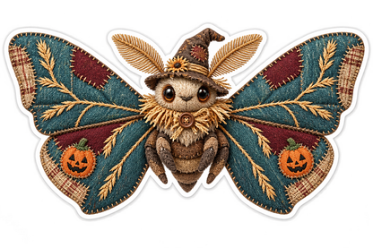 Patchwork Scarecrow Moth Sticker Decal