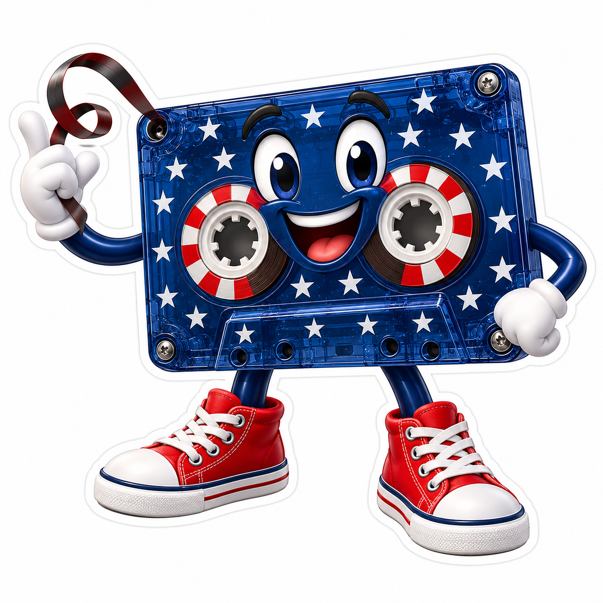 Smiling Patriotic Cassette Tape Mascot Vinyl Decal Stickers