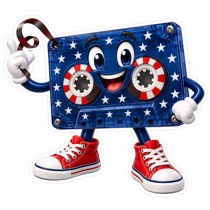Smiling Patriotic Cassette Tape Mascot Vinyl Decal Stickers