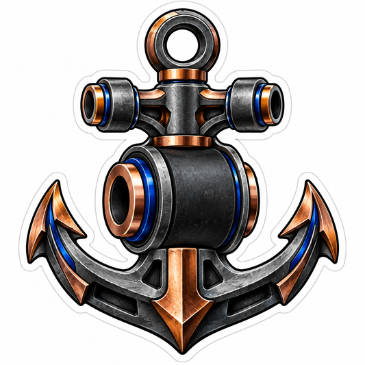 Black Bronze Mechanical Anchor with Blue Rings Vinyl Decal Stickers