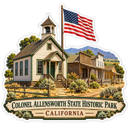 Allensworth Historic Church and US Flag Vinyl Decal Stickers