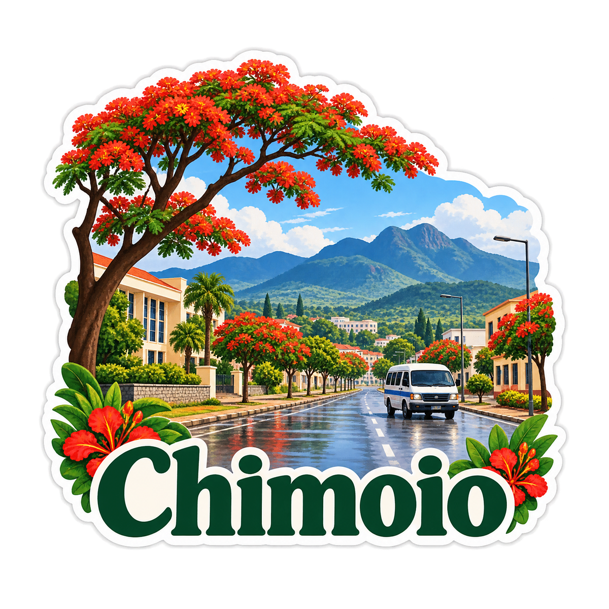 Chimoio Flowering Tree Avenue Scene Vinyl Decal Stickers