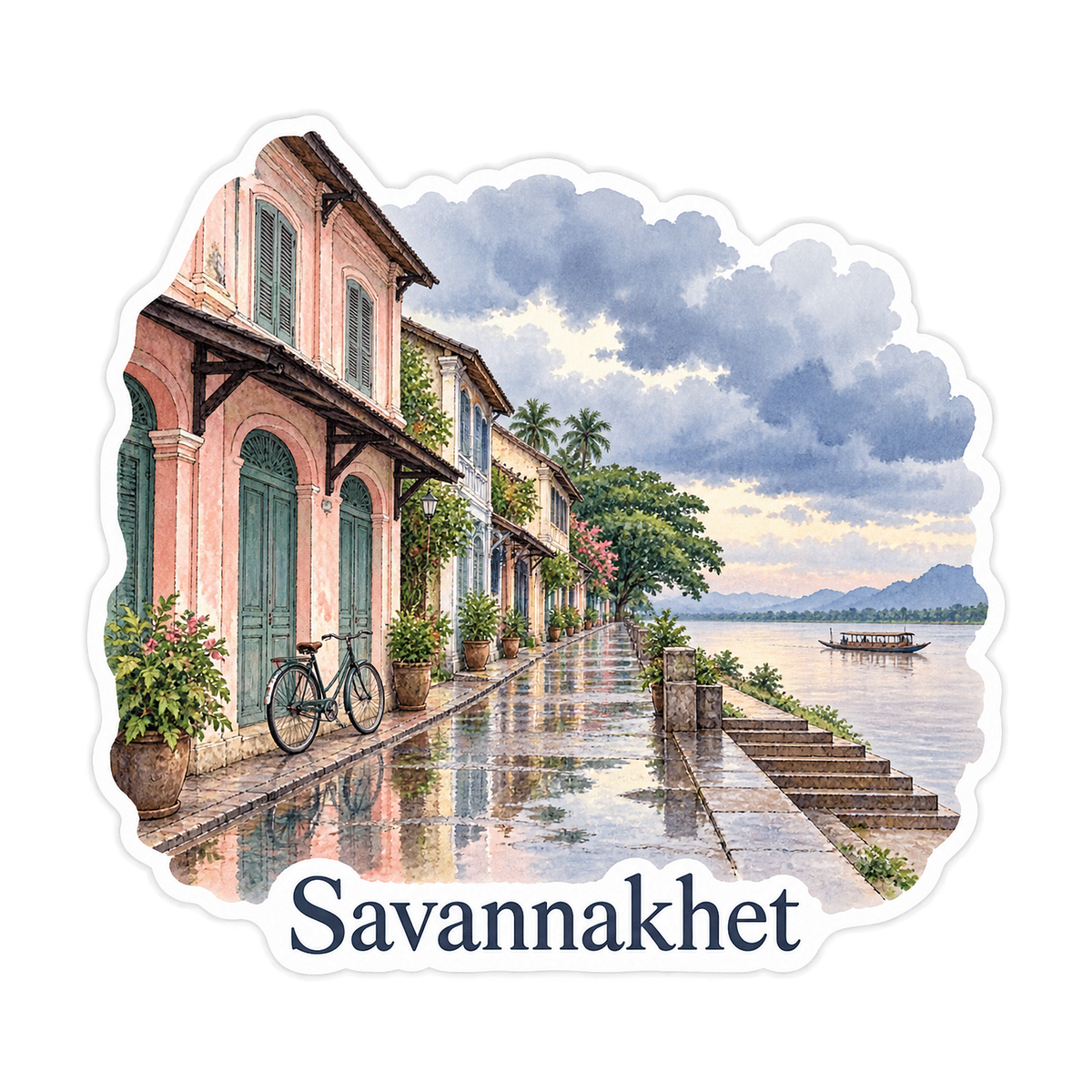 Savannakhet Rainy River Street Art Vinyl Decal Stickers