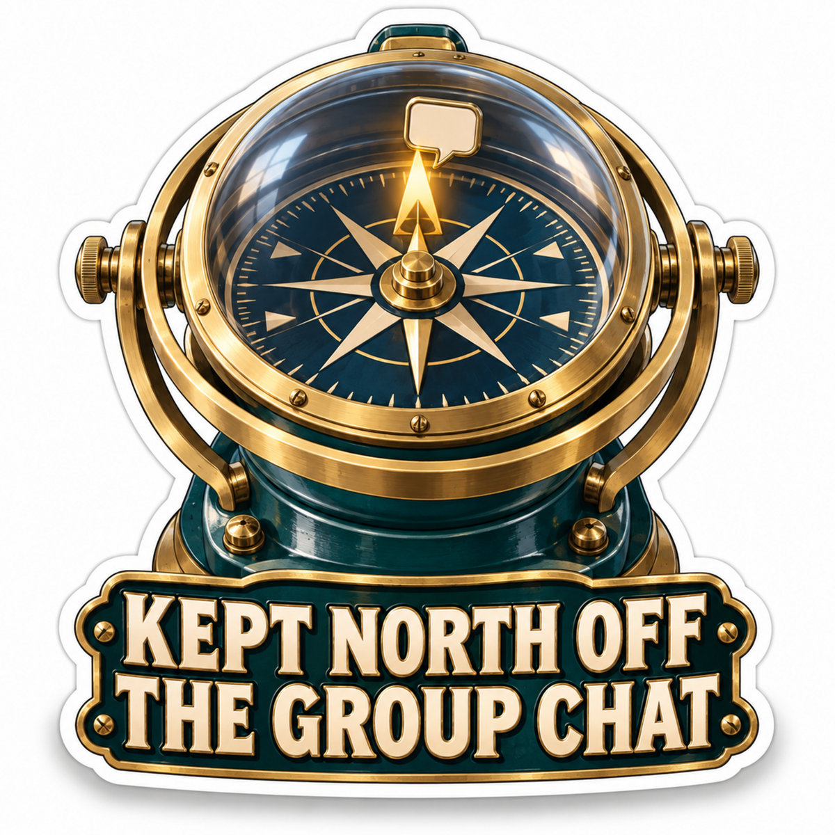 Gold Compass in Green Stand with Quote Art Vinyl Decal Stickers