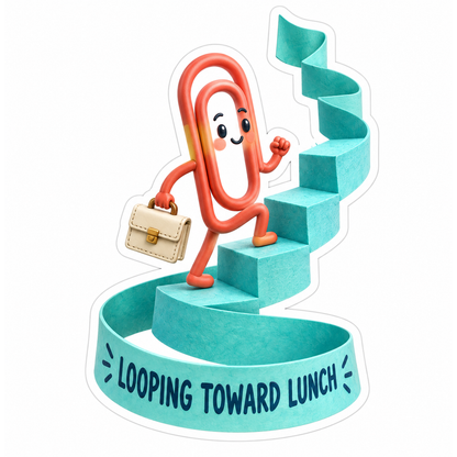 Red Paperclip Climbing Teal Spiral Stairs Art Vinyl Decal Stickers
