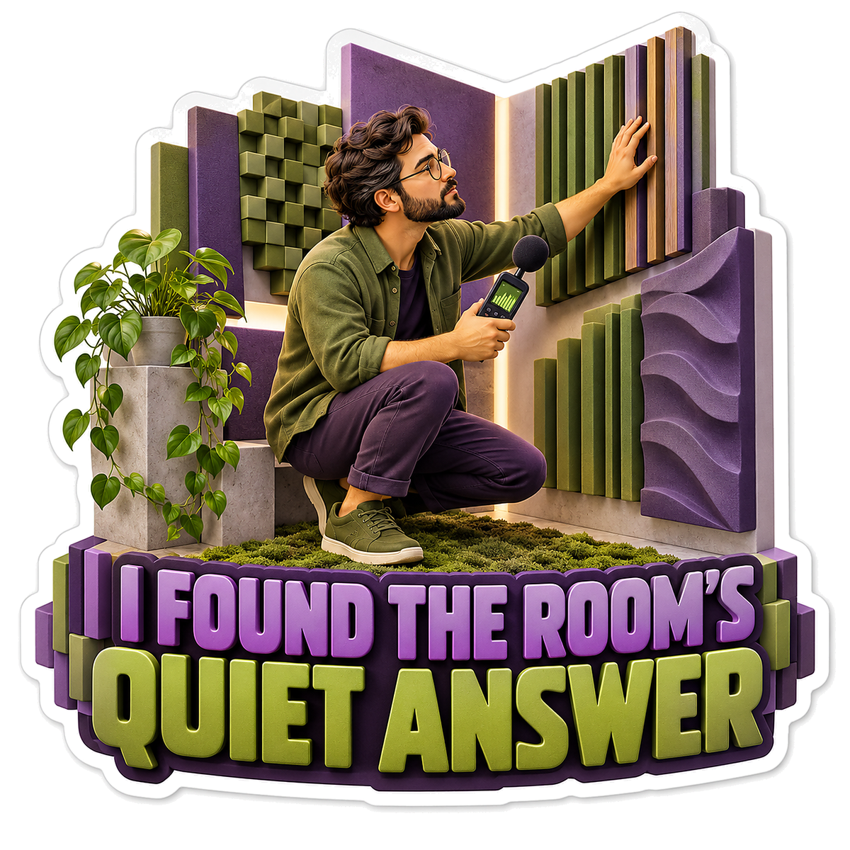 Man Arranging Purple and Green Sound Panels Vinyl Decal Stickers