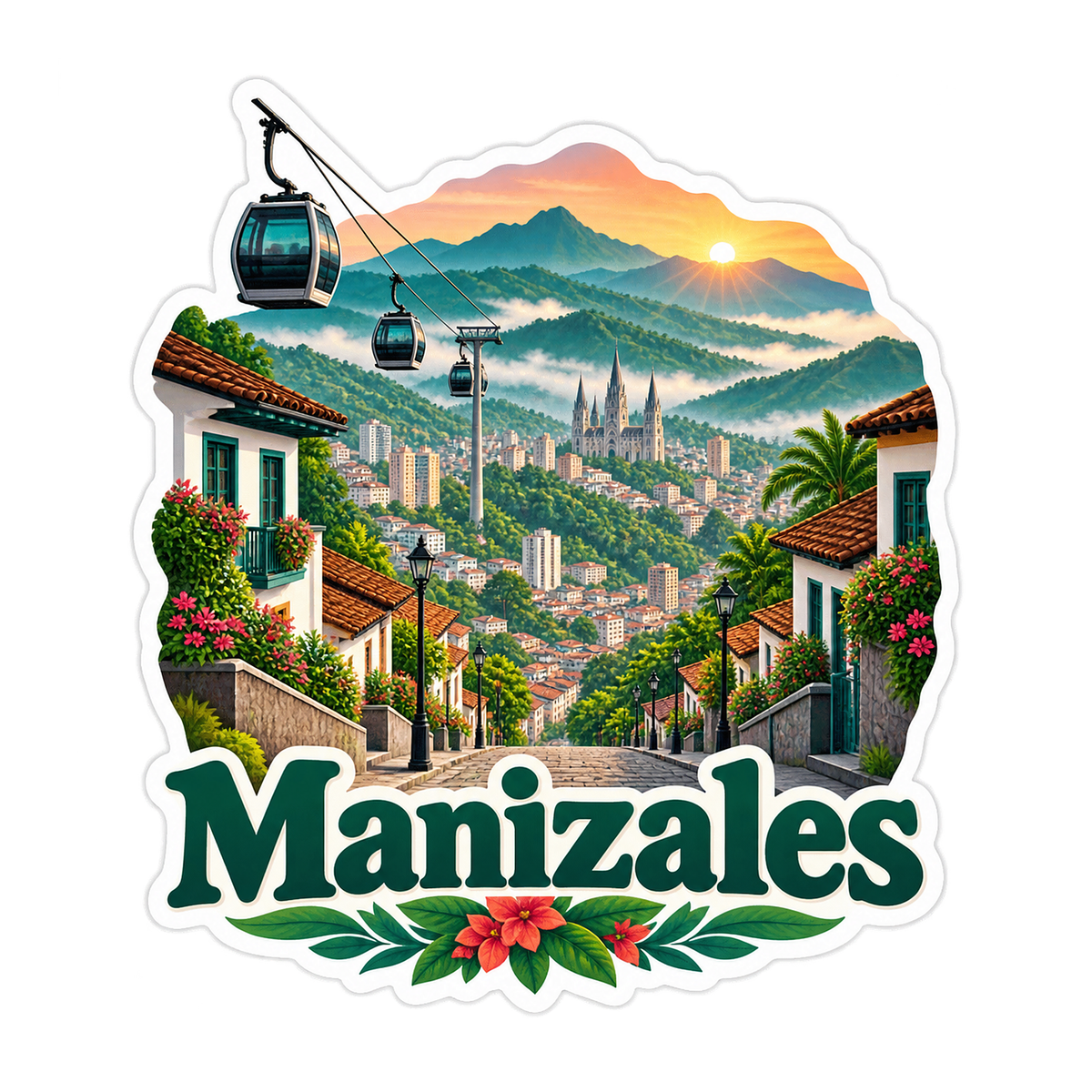 Manizales Mountain Cable Cars Art Vinyl Decal Stickers
