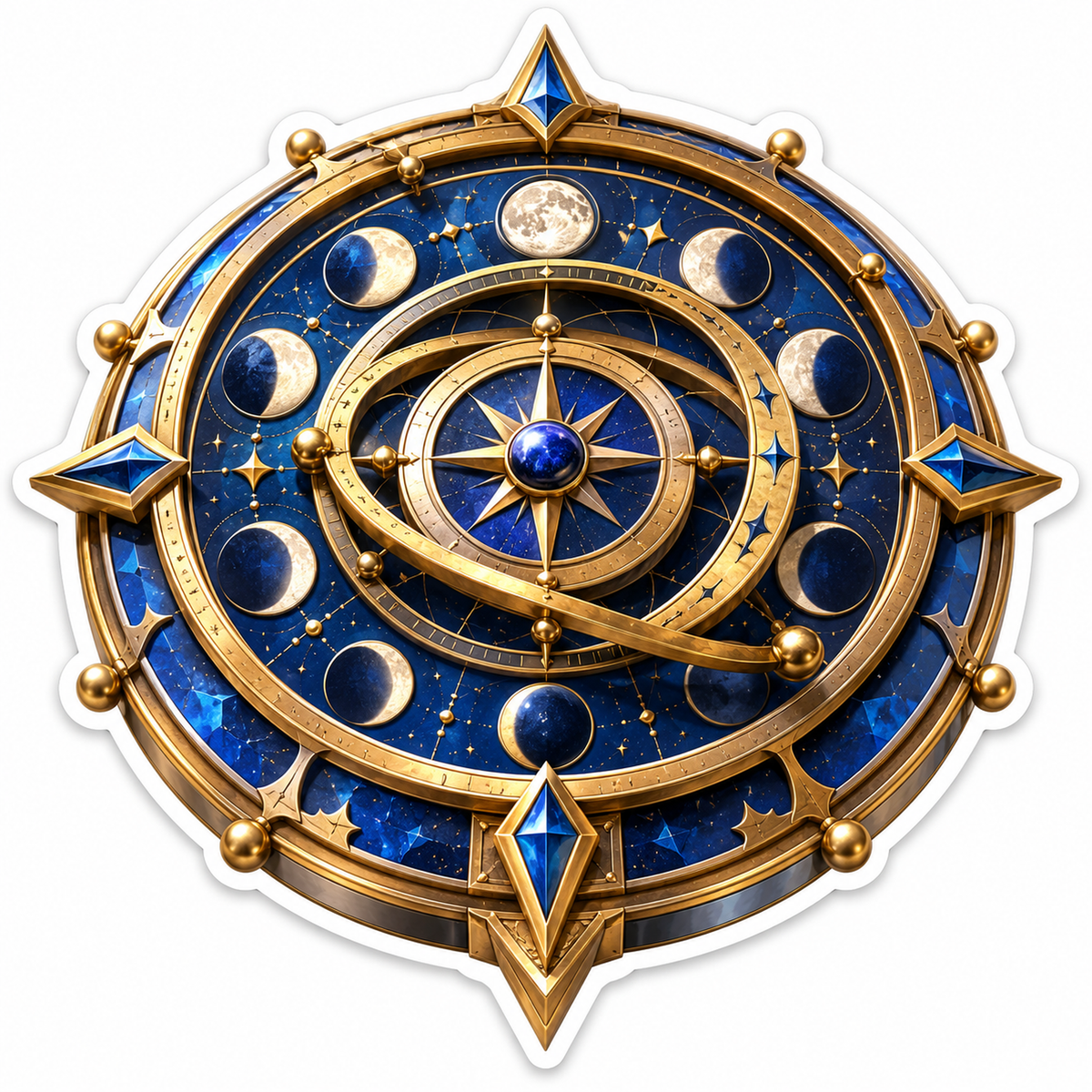 Gold and Blue Moon Phase Compass Disc Vinyl Decal Stickers
