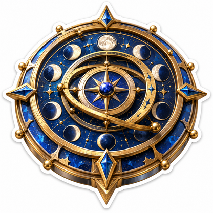 Gold and Blue Moon Phase Compass Disc Vinyl Decal Stickers