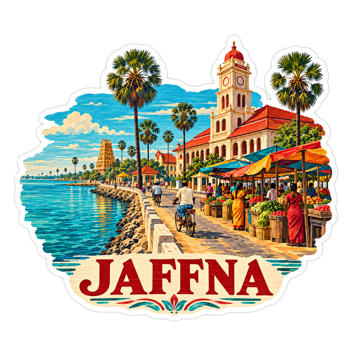 Jaffna Palm Market and Clock Tower Art Vinyl Decal Stickers