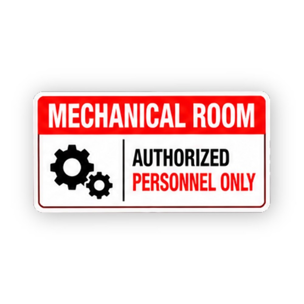 Red Mechanical Room Two Gears Wide Panel Vinyl Decal Stickers