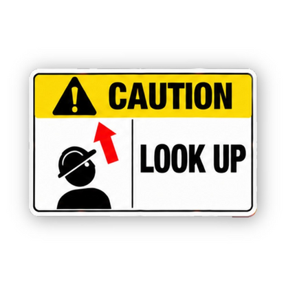 Yellow Caution Look Up Hat Arrow Panel Vinyl Decal Stickers
