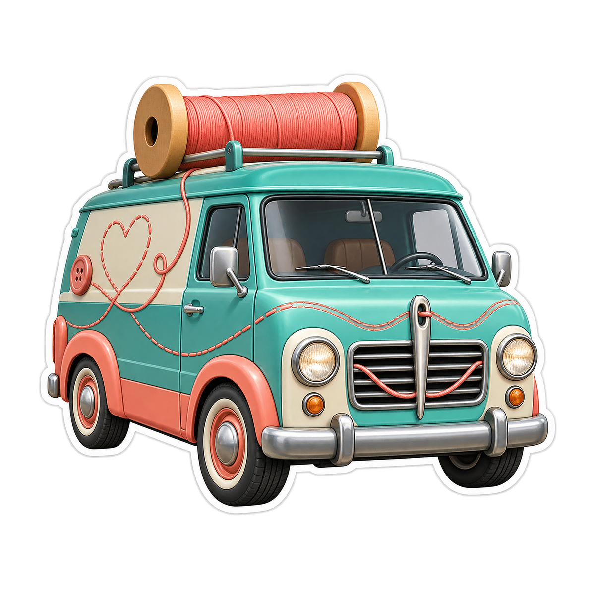 Thread Spool Teal Delivery Van Art Vinyl Decal Stickers