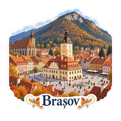 Brasov Autumn Square below Mountain Art Vinyl Decal Stickers