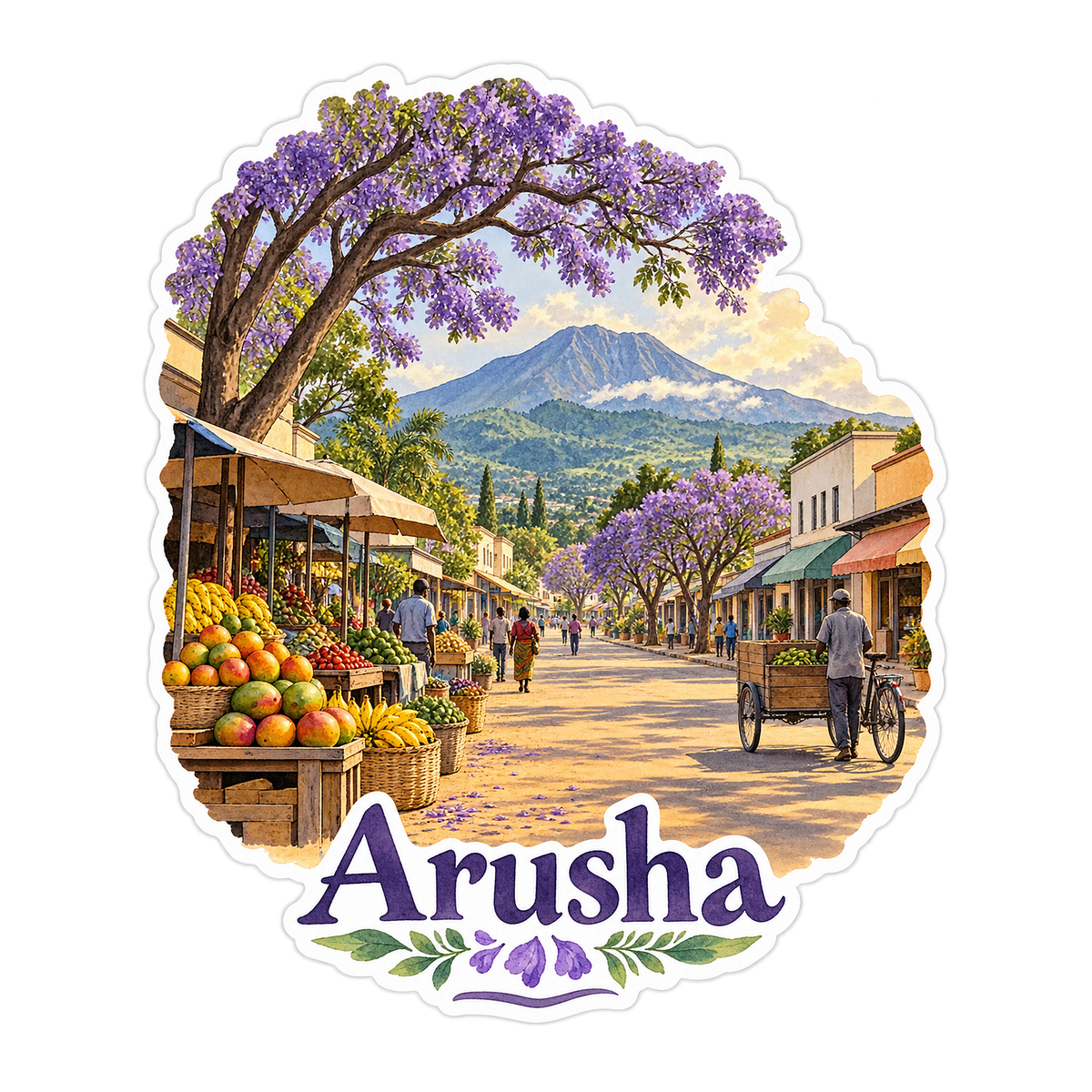 Arusha Purple Blossom Market Art Vinyl Decal Stickers