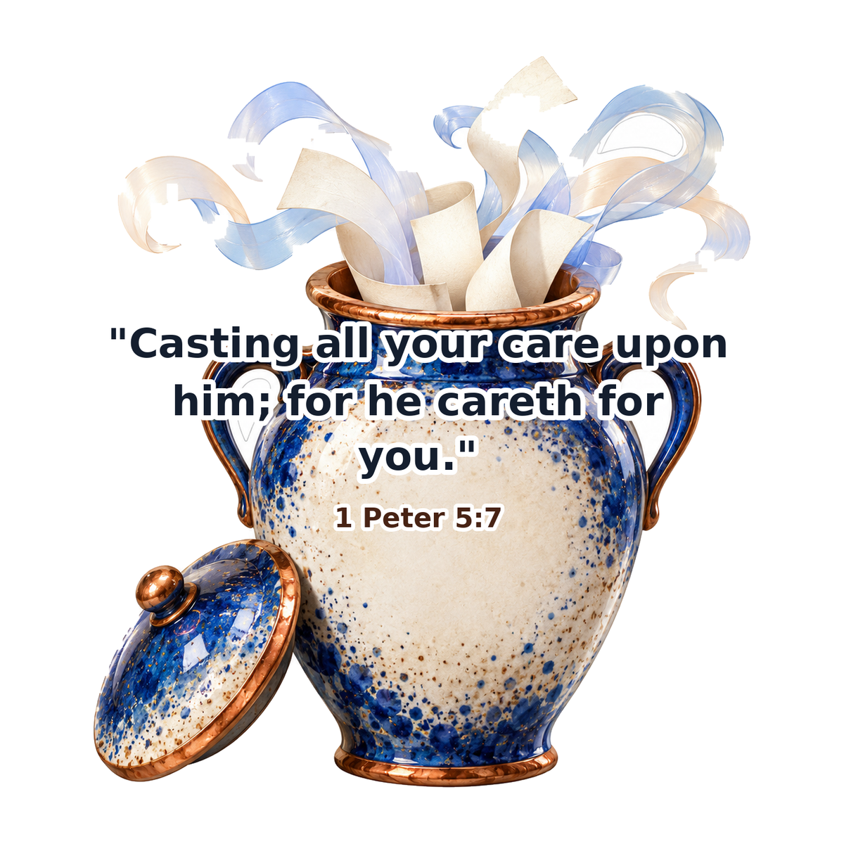 Blue White Ceramic Jar and Paper Scrolls Verse Vinyl Decal Stickers