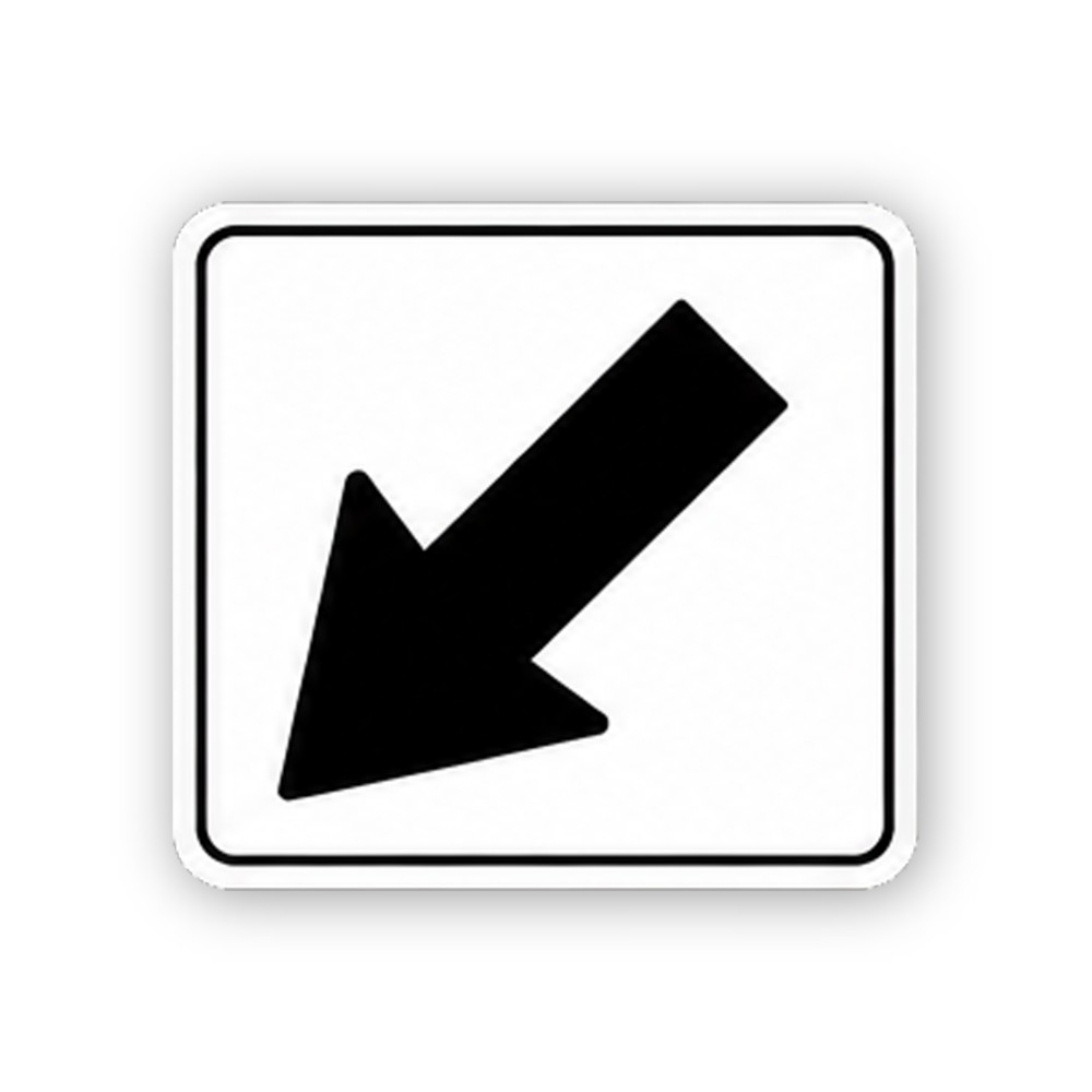 Black Down Left Arrow White Square Vinyl Decal Stickers