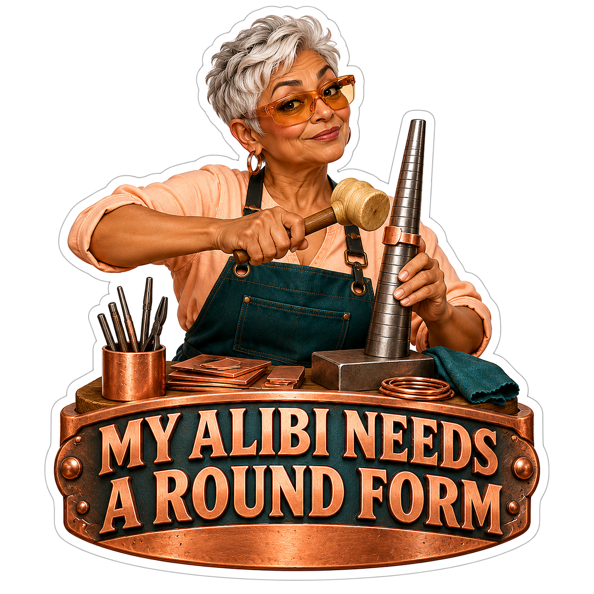 Woman Hammering Metal Ring on Cone Vinyl Decal Stickers
