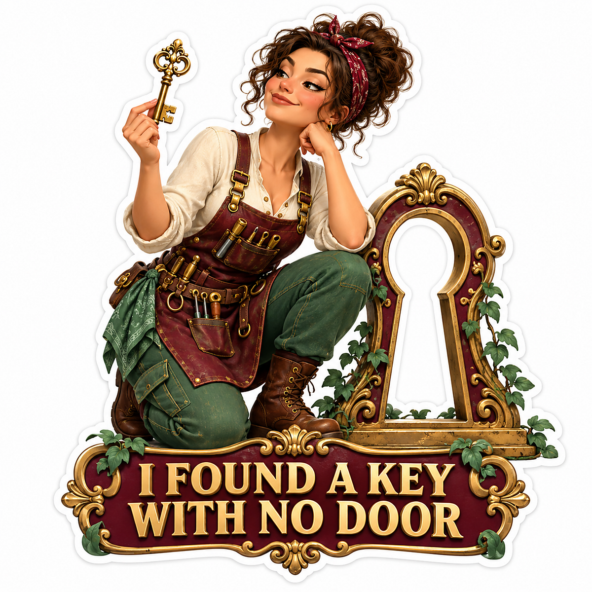 Woman Golden Key with No Door Art Vinyl Decal Stickers
